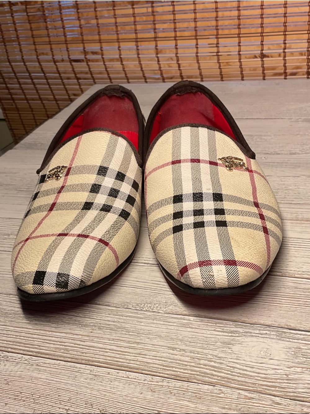 Burberry Cream Plaid Slip-On Loafers with Red Interior size 39, women US9-9.5 - Picture 5 of 11